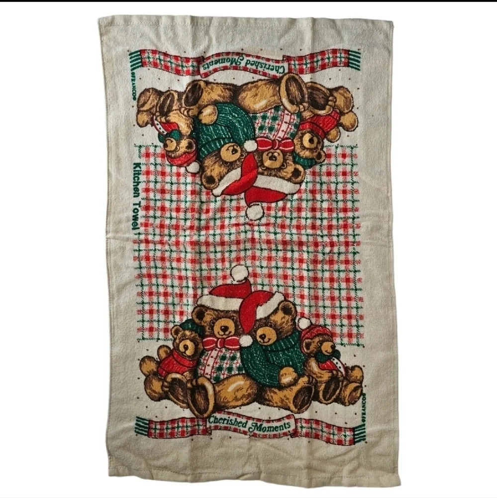 Vintage Franco Christmas Tea Towel Bear Family